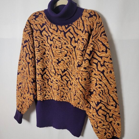 Vintage Kaelin 80s Ski Wear Purple Coogi Style Thick Wool Blend Sweater Large - Picture 3 of 12